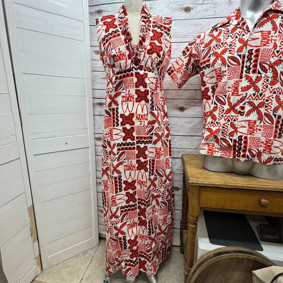 VTG McDonalds Uniform Men Hawaiian Camp Shirt & Woman Mumu Dress Employee Luau - Picture 6 of 15